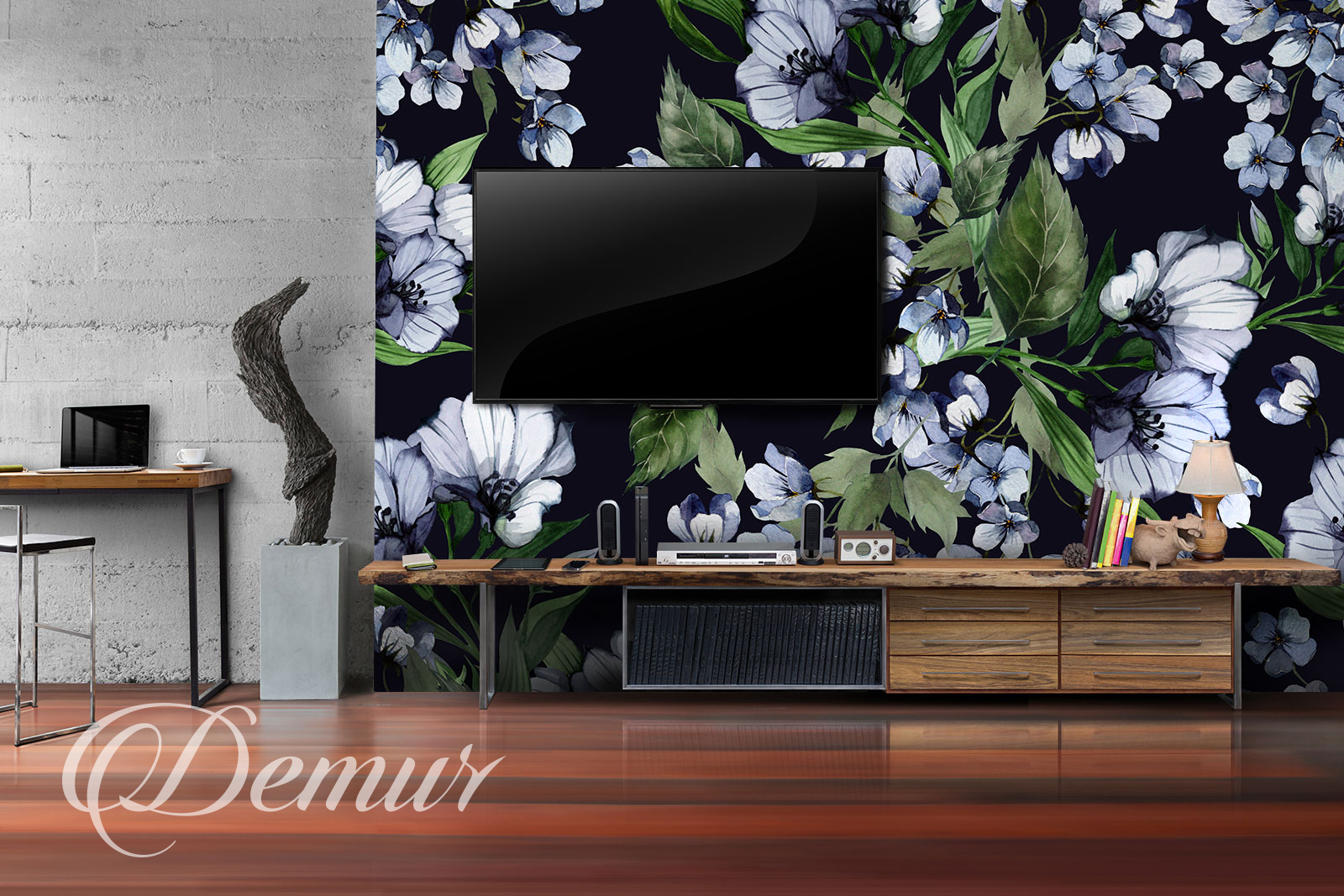 Fototapeta kwiatowy wzór - Pomysł na ścianę z telewizorem - Demur