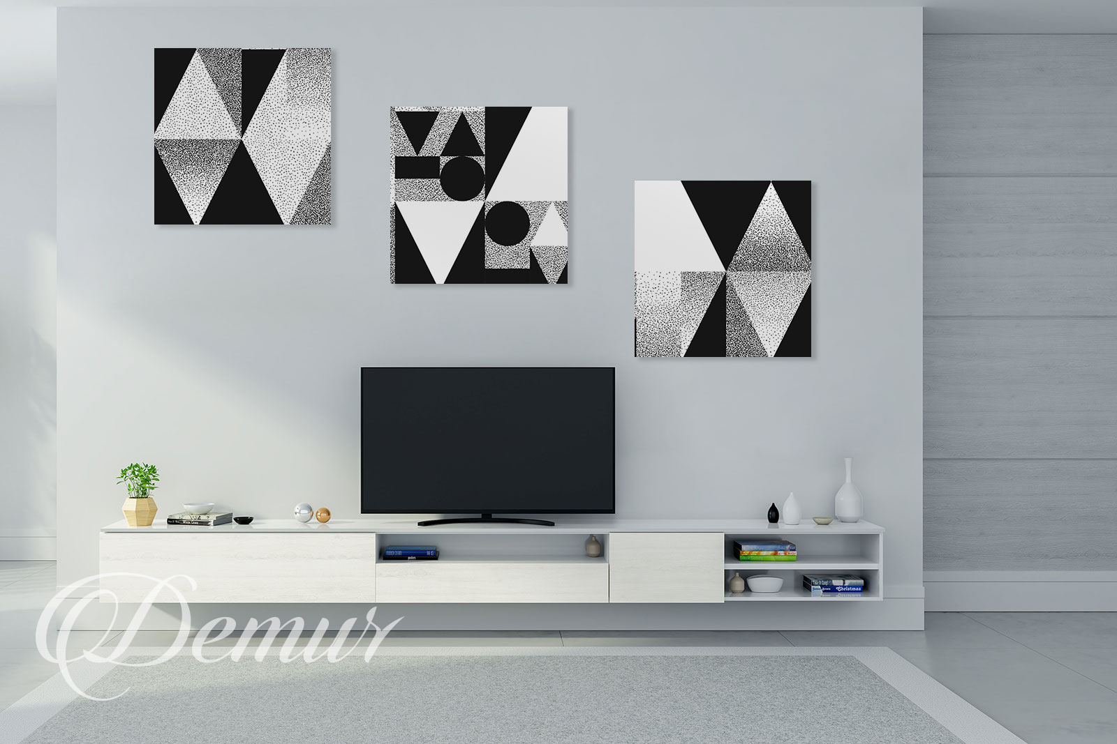 Obraz czarnobiała geometria - Pomysł na ścianę z telewizorem - Demur
