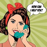 woman chatting on the phone, pop art illustration  Pin-up Obraz