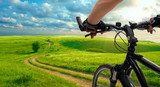 Man with bicycle riding country road  Sport Plakat