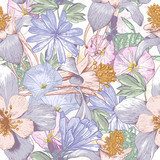 Summer seamless pattern with wildflowers.  Rysunki kwiatów Fototapeta