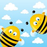 Wesołe pszczoły i podniebna przygoda Fototapety do Przedszkola Fototapeta