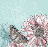 Illustration of beautiful butterflies flying around flower.  Na meble Naklejka