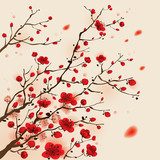 Oriental style painting, plum blossom in spring  Na meble Naklejka