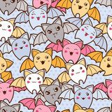 Seamless kawaii cartoon pattern with cute bats.  Na meble Naklejka