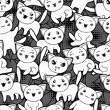 Seamless halloween kawaii cartoon pattern with cute cats.  Na meble Naklejka
