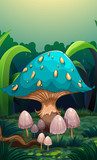 A giant mushroom surrounded with small mushrooms  Obrazy do Pokoju Dziecka Obraz