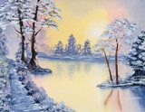 Painting of a pond in Winter  Olejne Obraz