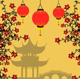 Asian style background, vector illustration  Orientalne Fototapeta