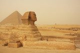 The Sphinx and Great Pyramid of Khufu in a sand storm, Cairo  Afryka Fototapeta