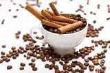 Cinnamon sticks and coffee beans  Kawa Fototapeta
