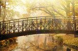 Old bridge in autumn misty park  Fototapety Mosty Fototapeta