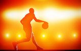 Basketball player silhouette dribbling with ball on red  Sport Plakat