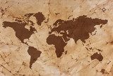 Old World map on creased and stained parchment paper  Mapa Świata Fototapeta