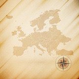 Europe map, wooden design background, vector illustration  Mapa Świata Fototapeta