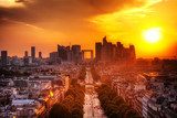 La Defense and Champs-Elysees at sunset in Paris, France.  Fototapety Miasta Fototapeta
