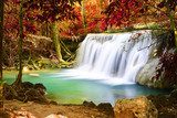 Beautiful waterfall in autumn forest  Fototapety Wodospad Fototapeta