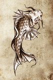 Sketch of tattoo art, japanese goldfish  Drawn Sketch Fototapeta
