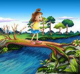 A small girl crossing the river  Obrazy do Pokoju Dziecka Obraz