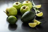 Organic Raw Green avocado, apples and limes  Owoce Obraz