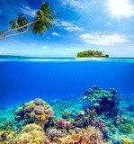 Beautiful Coral Reef on the background of a small island Rafa koralowa Fototapeta