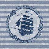 Nautical emblem with sailing ship Styl Marynistyczny Fototapeta
