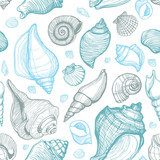 Beach Seashell Pattern. Vector seamless pattern with seashells Styl Marynistyczny Fototapeta