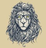 Hipster lion vector illustration. Glasses separated.  Zwierzęta Plakat