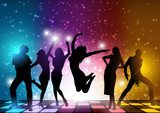 Party People Background - Dancing Silhouettes Illustration, Vector Fototapety do Szkoły Tańca Fototapeta