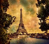 Eiffel Tower in Paris, Fance in retro style. Seine river  Fototapety Sepia Fototapeta