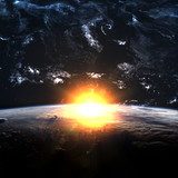 Earth with rising sun  Fototapety Kosmos Fototapeta