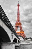 Eiffel tower monochrome and red  Architektura Obraz