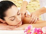 Woman having massage of shoulder in spa salon  Obrazy do Salonu SPA Obraz