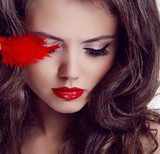 Fashion woman Beauty Portrait. Red Lips  Pin-up Obraz