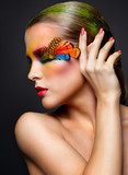 Woman with fashion feather eyelashes make-up  Obrazy do Salonu Kosmetycznego Obraz