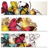 Business cards set with butterflies and  flowers  for design  Motyle Fototapeta