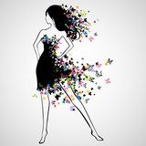 Vector Illustration of Beautiful Woman with Butterfly Dress  Motyle Fototapeta