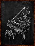 Grand Piano Drawing on Blackboard  Drawn Sketch Fototapeta