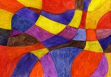 Abstract watercolor lines and shapes painting. Vibrant colors. Picasso Obraz