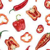 Akwarela chili i czerwona papryka Tapety Do kuchni Tapeta