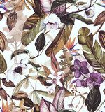 akwarela z tropikalnymi kwiatami, magnolią, kwiatem Tapety Kwiaty Tapeta