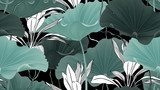 Botaniczny, liście lotosu, rośliny i winorośl na Tapety Do jadalni Tapeta