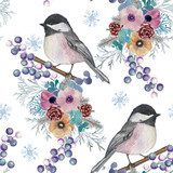 Boże Narodzenie z zimowymi kwiatami i ptakami. Tapety Pory roku Tapeta