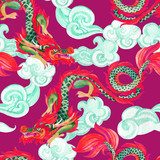 Chiński smok . Ilustracja azjatyckiego smoka Styl Orientalny Tapeta