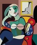Colorful abstract background, inspired by Picasso, woman in armchair Picasso Obraz
