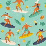 Letnia plaża w. Ilustracja surfowania w stylu retro. Tapety Sportowe Tapeta