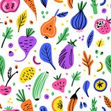 Płaskie ręcznie rysowane owoce i warzywa Tapety Do kuchni Tapeta