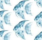 Skalaruj Niebieska akwarela z rybami Tapety Do łazienki Tapeta