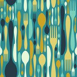sztućce w kolorze niebieskim Tapety Do kuchni Tapeta