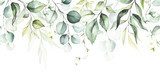 Watercolor seamless border - illustration with green leaves and branches, for wedding stationary, greetings, wallpapers, fashion, backgrounds, textures, DIY, wrappers, cards. Fototapety Pastele Fototapeta